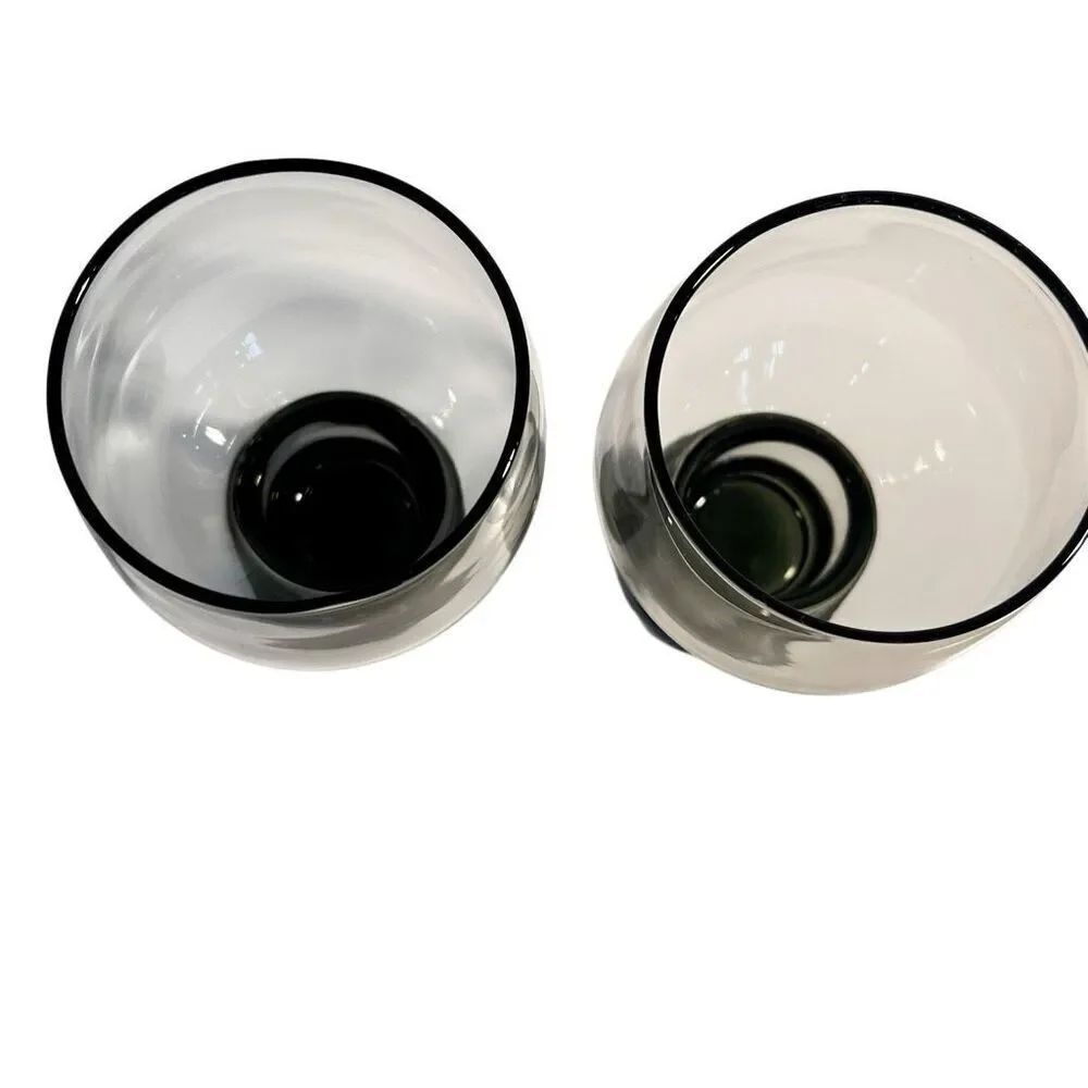 Set of 2 Vintage MCM Libbey STAX SMOKE Gray Pedestal Glasses Goblets Retro Barwa - Picture 3 of 6